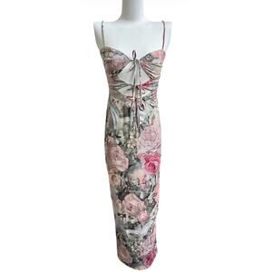 RESA NWT XS Summer Midi Dress Damsel Print Tie Front Cutout Foral Back Slit